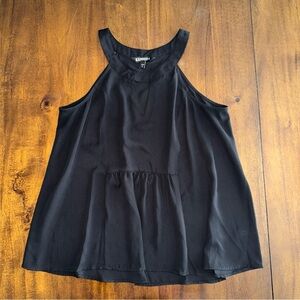 Express Women Sleeveless Top Shirt Small Black High Keyhole Neck Pleated Front S